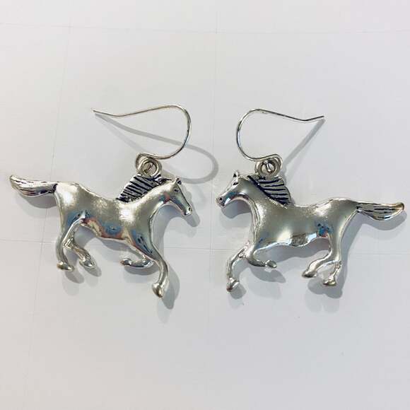 Silver Horse Drop Earrings - Picture 1 of 1